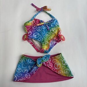 Build a Bear Workshop Rainbow Peace Sign Swimsuit & Wrap Skirt Outfit